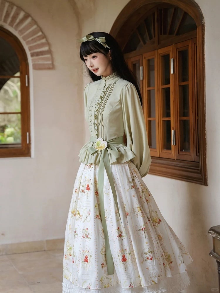 Green & Yellow Embroidery Lolita Brooch with Bird Pattern