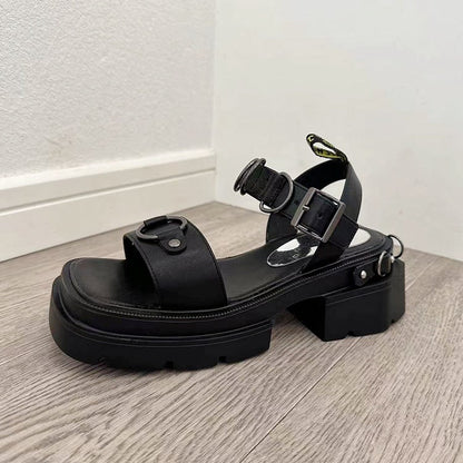 Black Square Toe Punk Platform Sandals