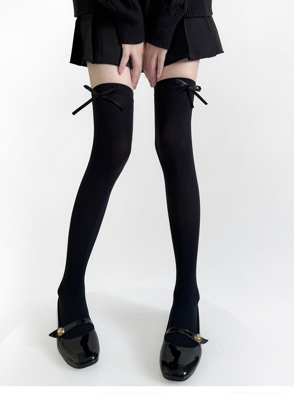 Black / Gray / White Bow Accents Semi-sheer JK Stockings