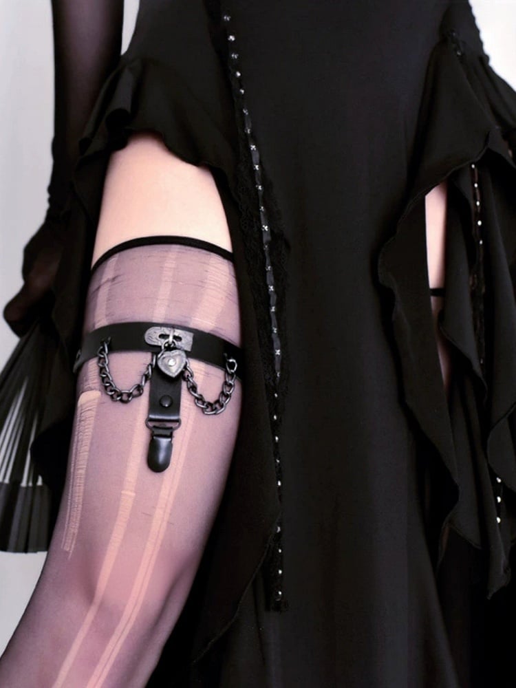 Black Gothic Punk PU Garter with Chains