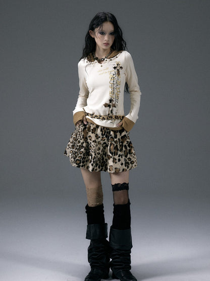 Leopard Plush Skirt with Rhinestone Detail