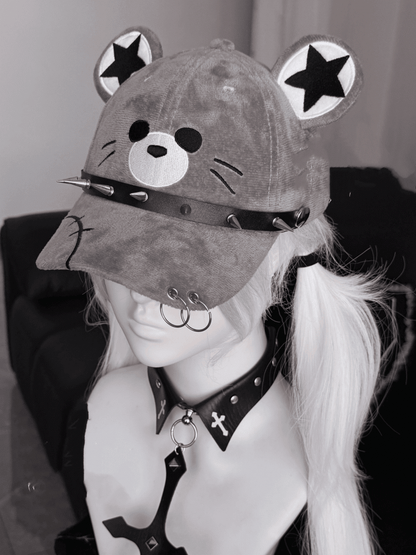 Punk Pointed Stud Details Gray Mouse Design Cap