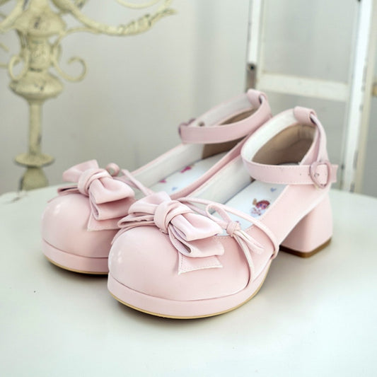 Bow at Top Pink Round Toe Sweet Mary Janes Ankle Strap