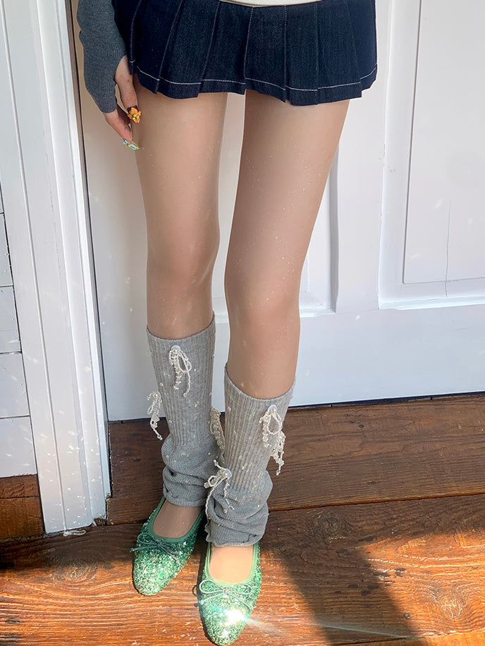 5 Color Options Beaded Details Rolled-Trim Leg Warmers