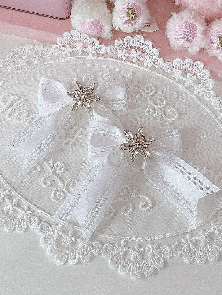 5 Color Options Rhinestone Snow Decorated Bowknot Hairclip