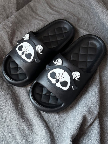 Black and White Grim Reaper Applique Gothic Summer Slippers
