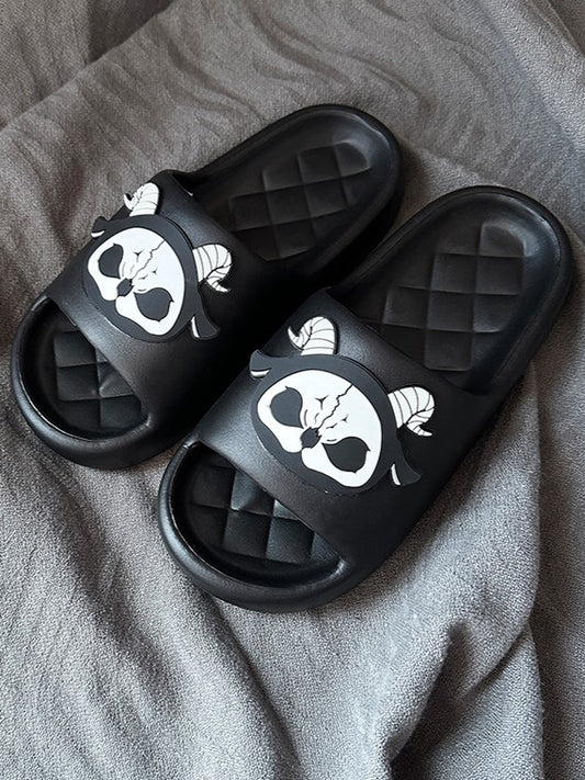 Black and White Grim Reaper Applique Gothic Summer Slippers