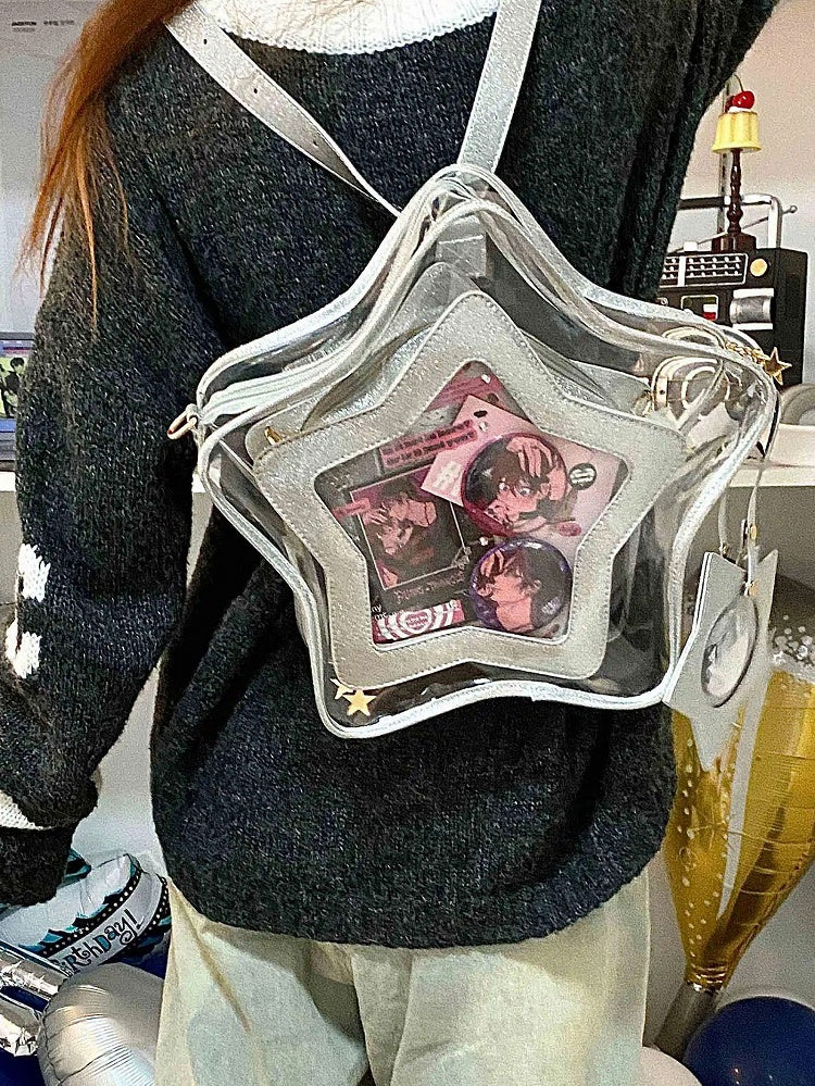 Shining Silver PU Star-shaped Ita Bag Set with Detachable Badge Charm