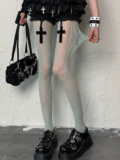 Gyaru Fashion Mint Green Hollow-out Design Y2K Tights