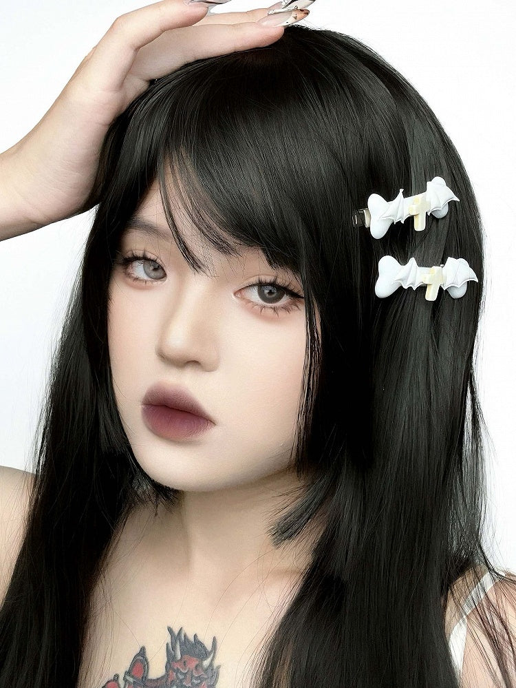 Gothic Punk White Halloween Cross Bone-shaped Hairclip with Bat Wings