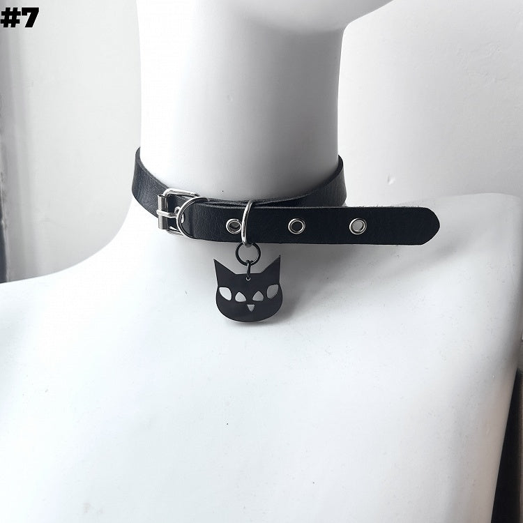 Black Bone/Bell/Cat Paw Pendant Buckle Choker