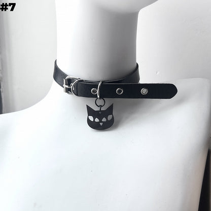 Black Bone/Bell/Cat Paw Pendant Buckle Choker