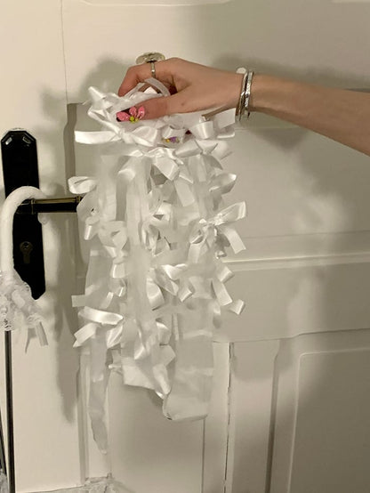 White/Black Crisscorss Banded Bowknot Details Over-knee Stockings