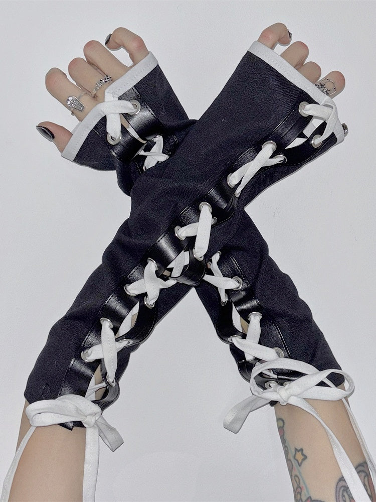 Black&White Y2K Crisscross Self-tie Strap Design Sleeves