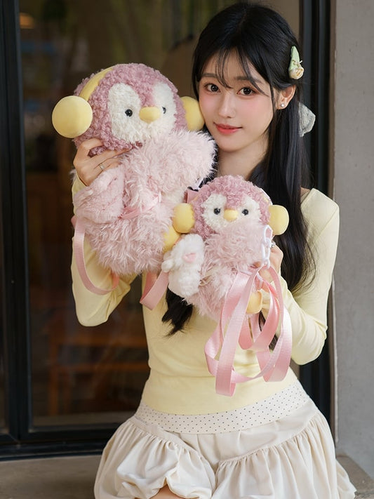 Pink Cute Penguin Plush Backpack/Crossbody Bag Middle/Large Size