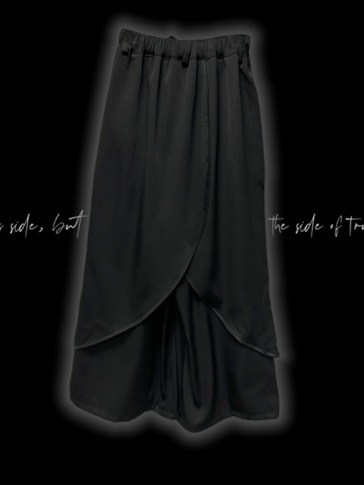 Black Cross Print Asymmetrical Hem Wide-Leg Pants