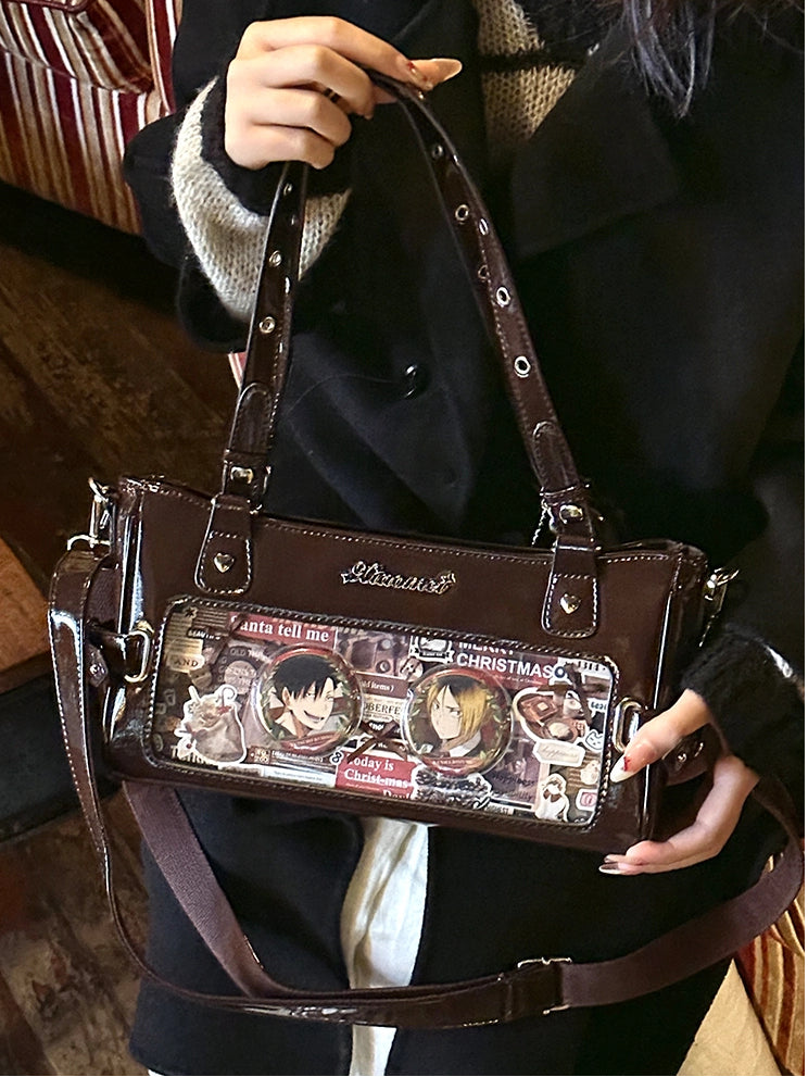 Brown Versatile Transparent-Window PU Leather Ita Bag