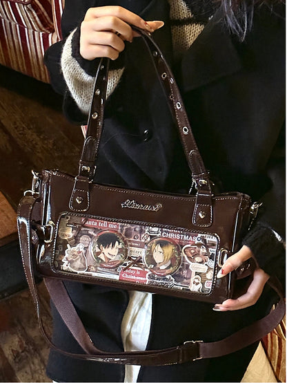 Brown Versatile Transparent-Window PU Leather Ita Bag