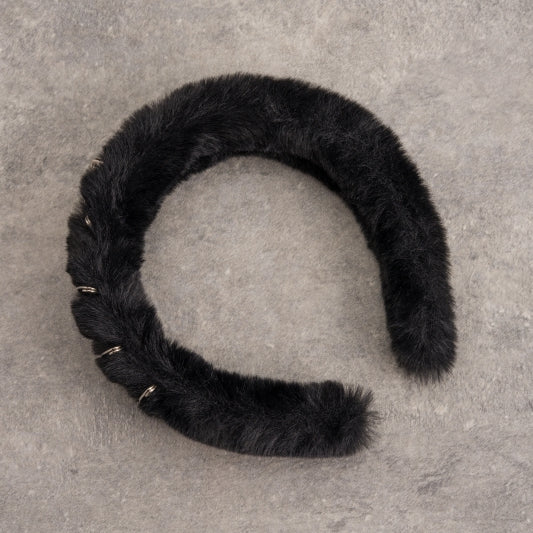 Pins and PU Buckle Decorated Gothic Black Plush KC