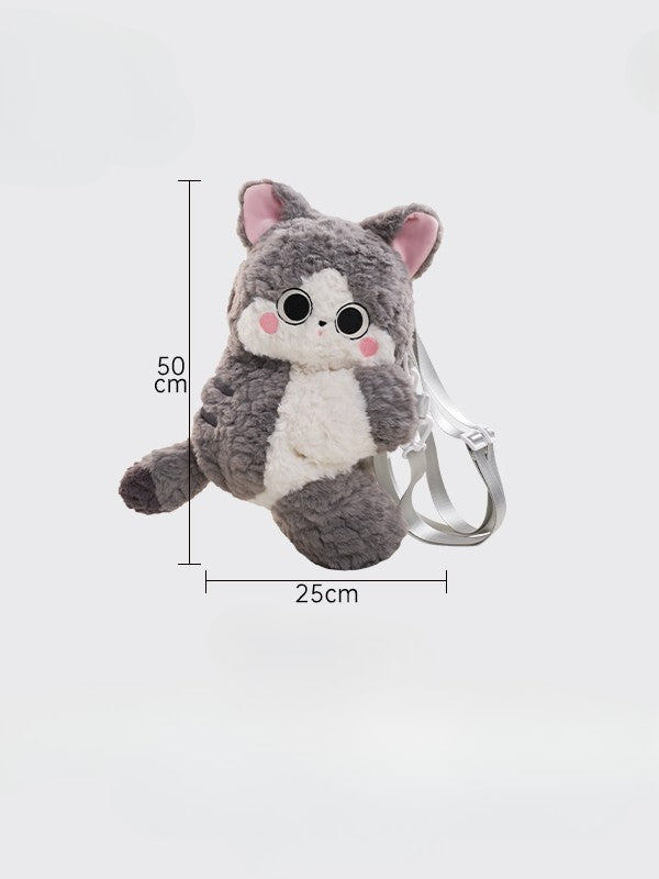 Gray Cute Plush Kitty Backpack/Crossbody Bag