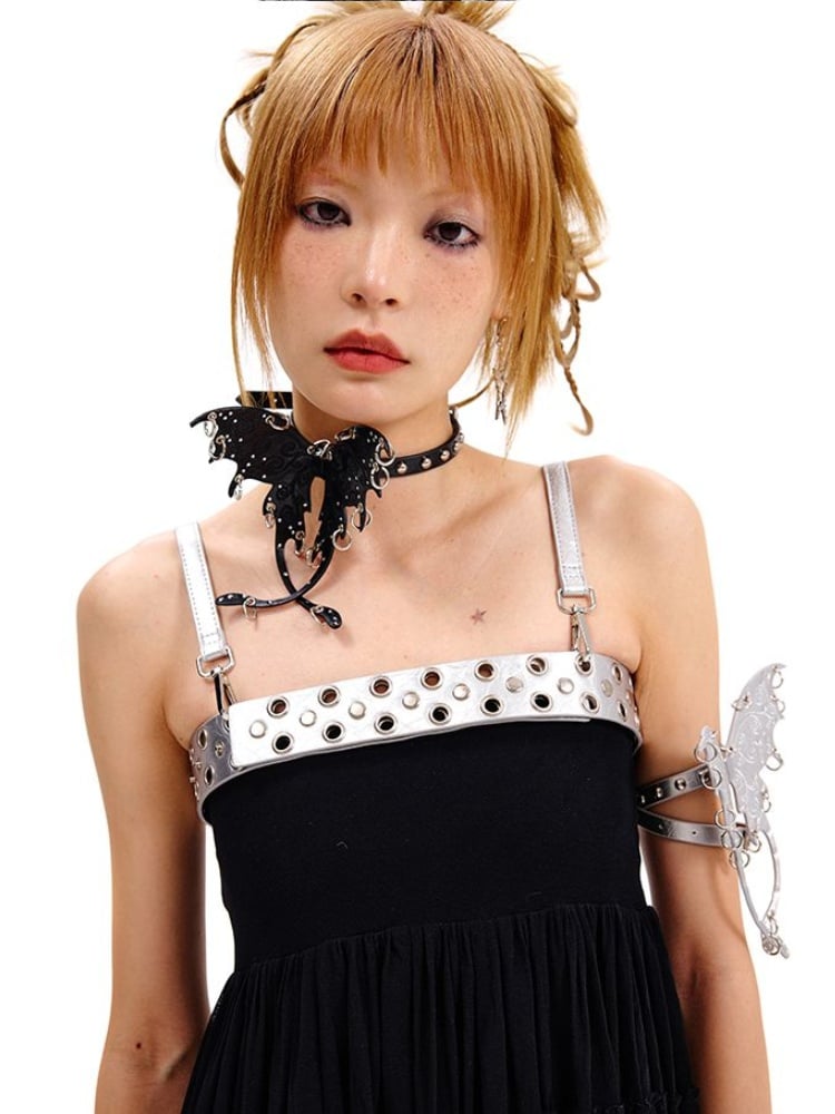 Punk Black/Silver Butterfly  PU Choker