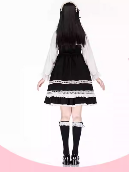 Black Ruffled Lace Cuff Printed Lolita Under Knee Stockings