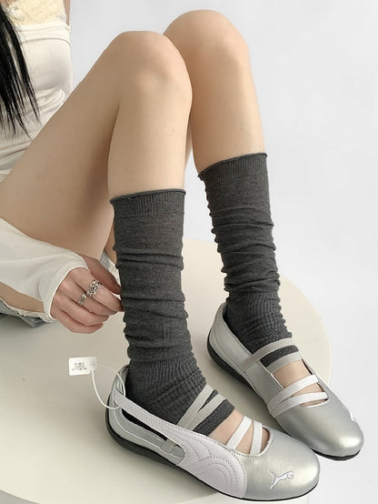 Blue/Light Gray/Dark Gray/White Knitted Ribbed Trim Leg Sleeves