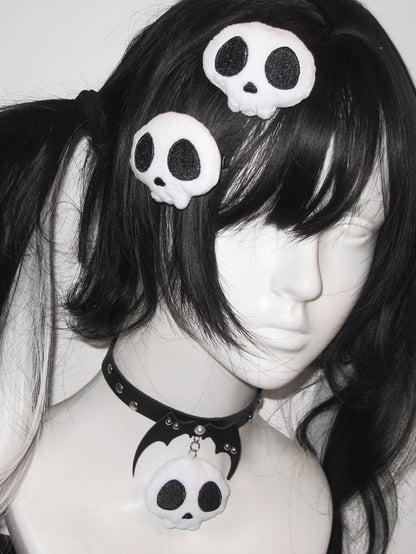 Black & White Plush Skeleton Design Punk Hairclips