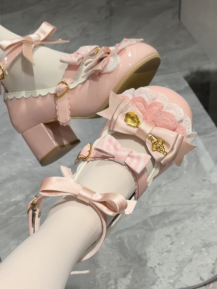 Pink Spoon Decorated Bowknot Details Sweet Lolita High Block Heels