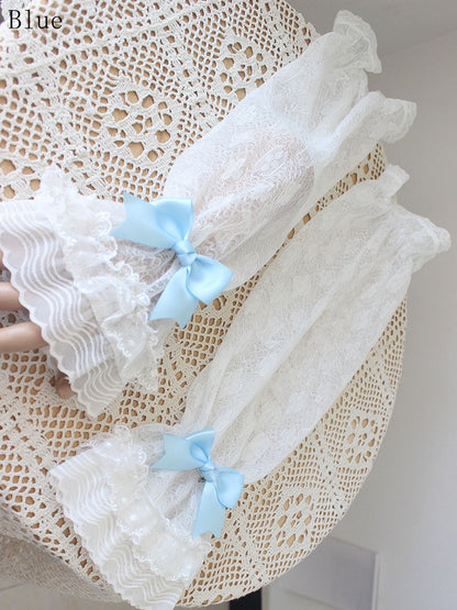 10 Color Options Detachable Bowknot Details Lace Trim Sleeves