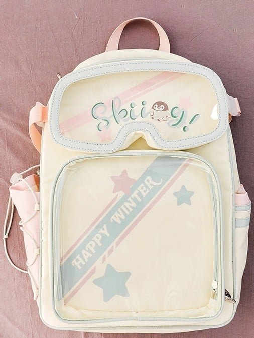 Macaroon Star Print Backpack Ita Bag With Goggles-Shaped Ita Bag