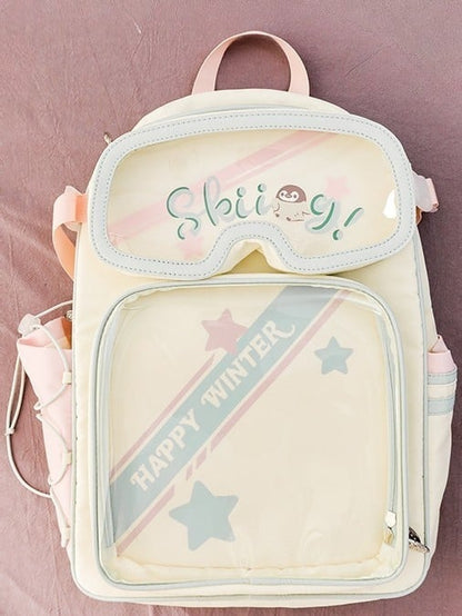 Macaroon Star Print Backpack Ita Bag With Goggles-Shaped Ita Bag