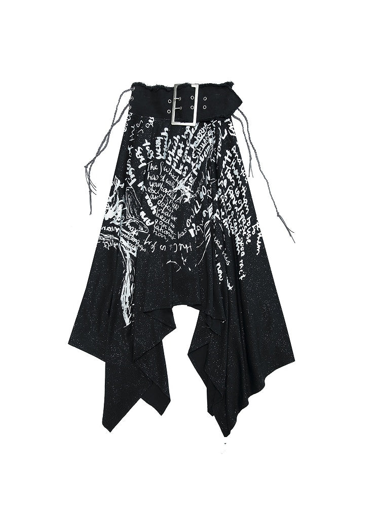 Lace-up Detail Letters Print Black Buckle Strap Design Punk Rock Strapless Dress
