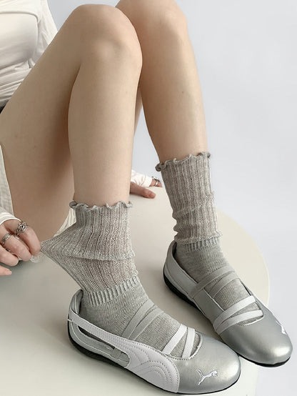 Light Gray/White/Dark Gray/Black/Pink Knitted Loose Calf Socks