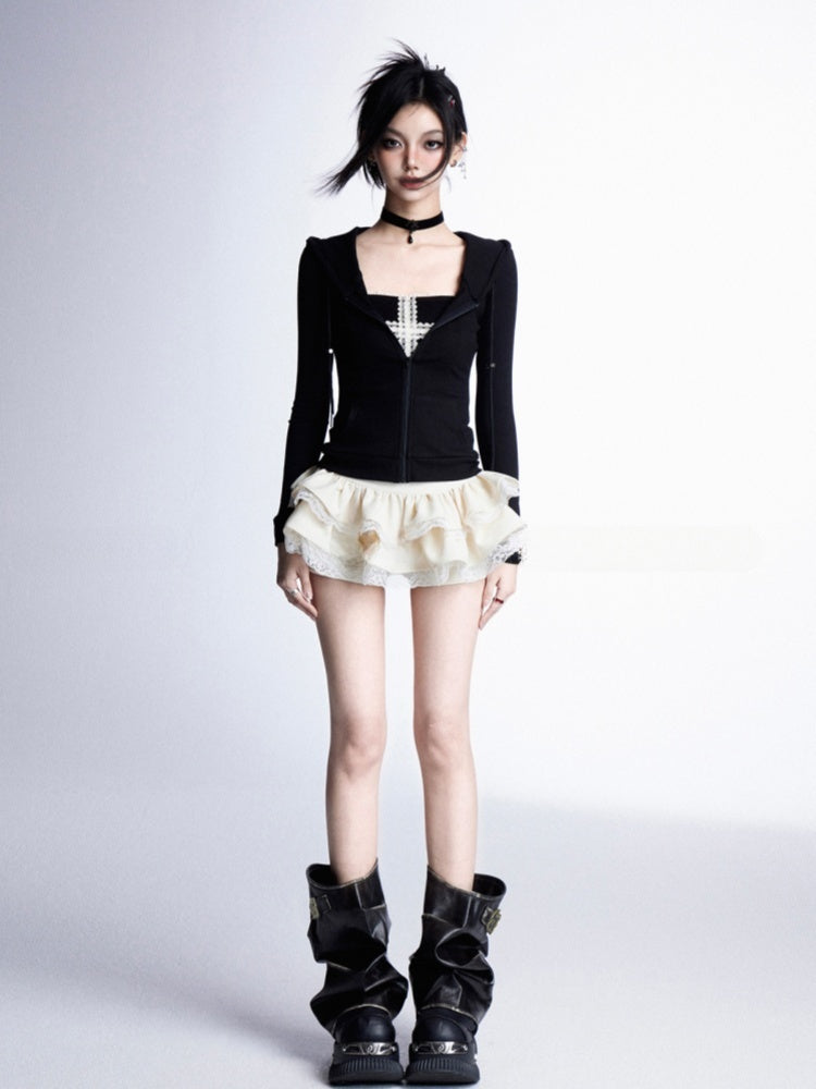 Y2K Black PU Buckle Strap Distressed Bittersweet Leg Warmers