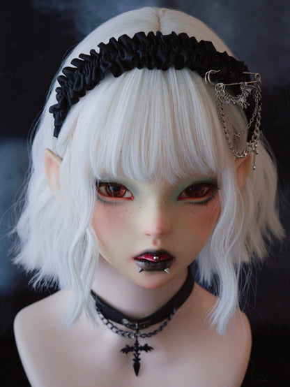 Black Ruffle Trim Pin With Bat And Cross KC