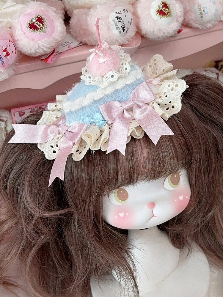 3 Color Options Lace Trim Bowknot Details Cherry Cake Mini Hat