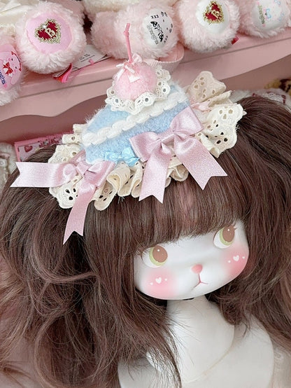 3 Color Options Lace Trim Bowknot Details Cherry Cake Mini Hat
