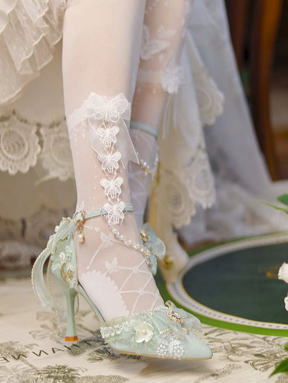 Light Green Detachable Chains Pointed Toe Hime Lolita High Heels