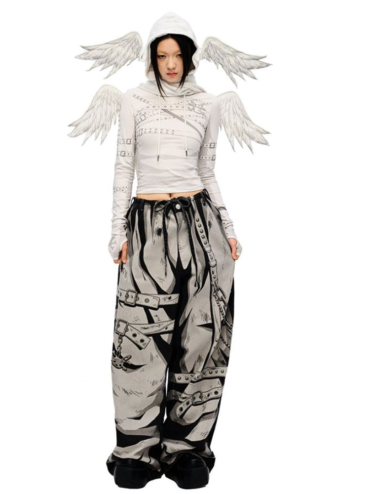 White Angel Wings Hat and Asymmetrical Hem Scarf All-in-one