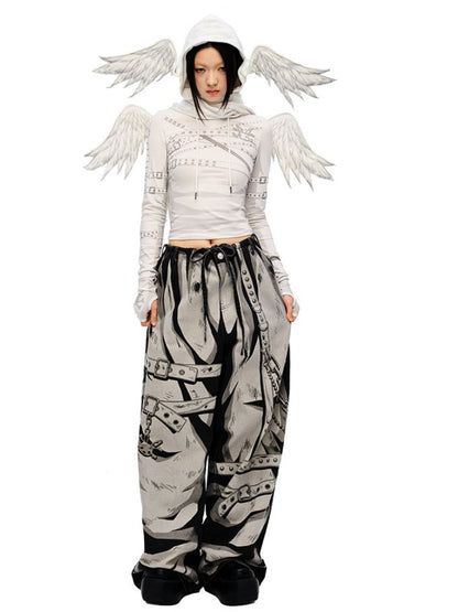 White Angel Wings Hat and Asymmetrical Hem Scarf All-in-one