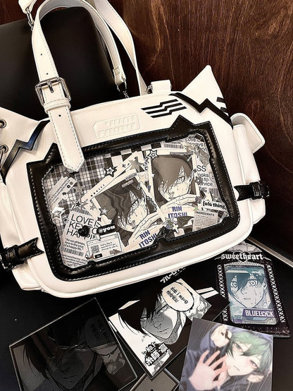 White & Black Cute Kitty Ear Design Ita Bag