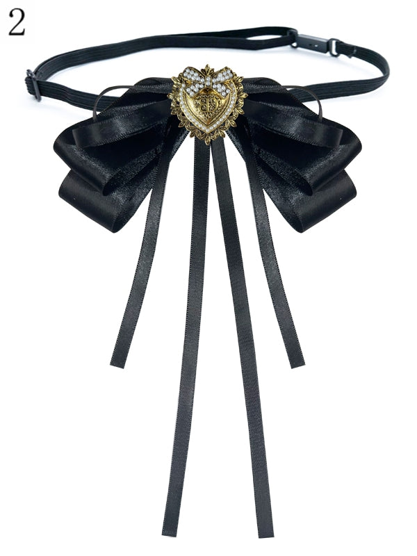 2 Options Black Preppy Style Beaded Decorated Heart Design Bow Tie