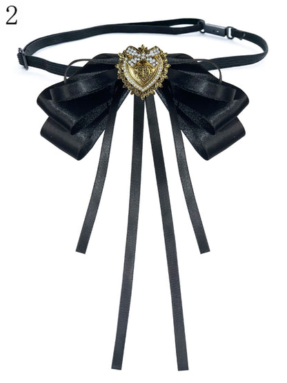 2 Options Black Preppy Style Beaded Decorated Heart Design Bow Tie