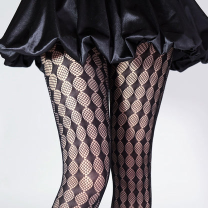 Black / White Diamond Pattern Fishnet Tights