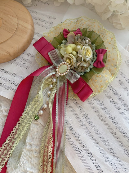 Pink&Green Beaded Charm Bowknot Decorated Floral Design Mini Hat