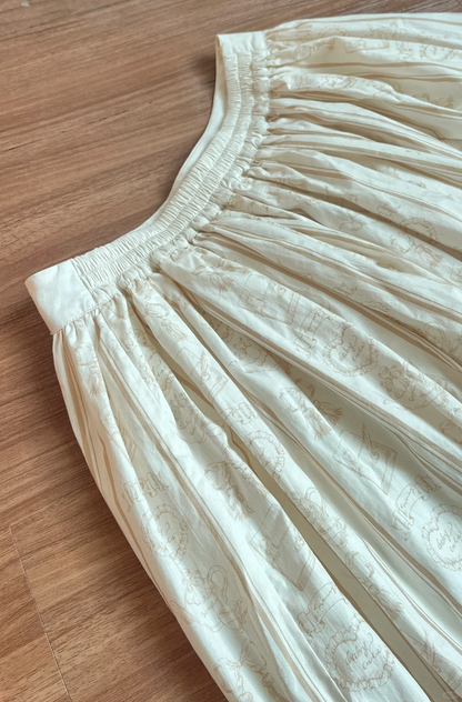 Plus Sizes Available Creamy Short Sleeves Blouse + Little Grils and Toys Print Skirt Set