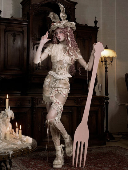 Romantic Goth Love Cutout Short Sleeves Corset Top