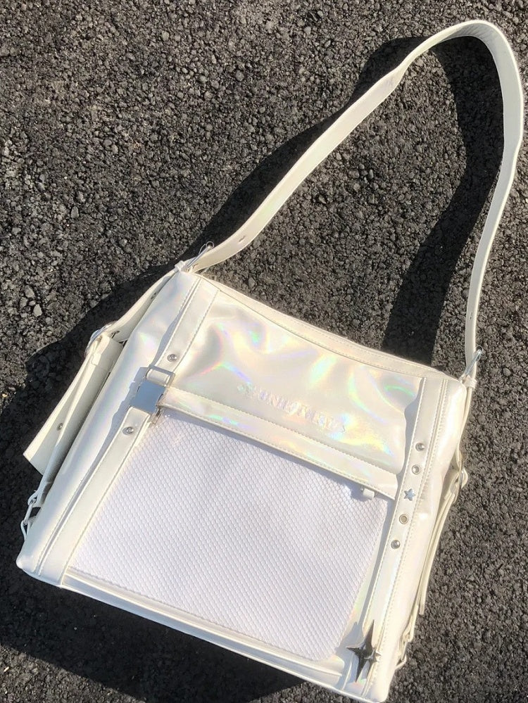 Holographic White Stud Detail Buckle Strap Ita Bag