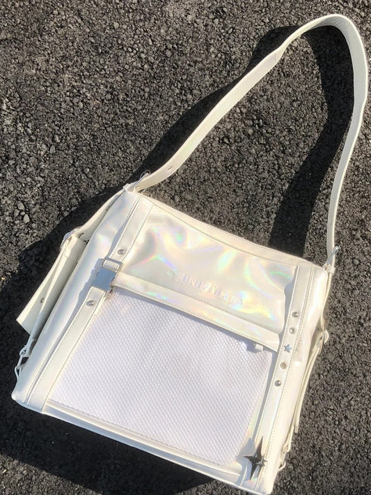 Holographic White Stud Detail Buckle Strap Ita Bag